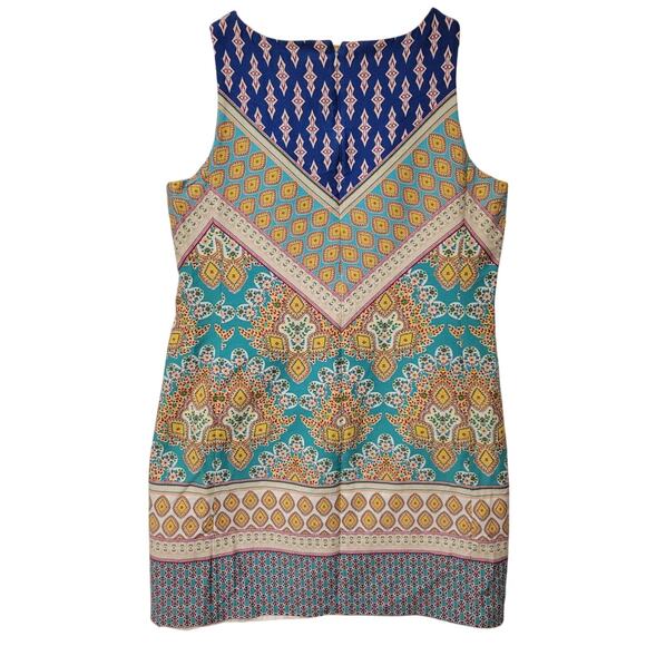 Contrast Print Midi Dress Pockets Geometric 70s Mod Groovy Summer Vacation Sz 16 - Picture 3 of 6